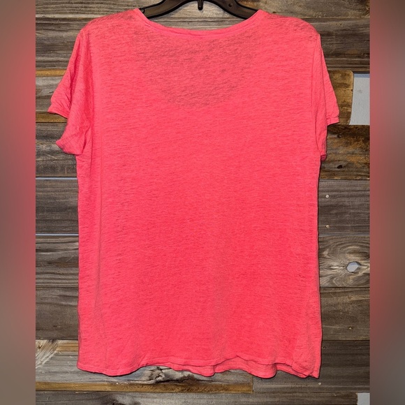 Eileen Fisher Pink 100% Linen Short Sleeve Scoop Neck Top Medium - Picture 2 of 4